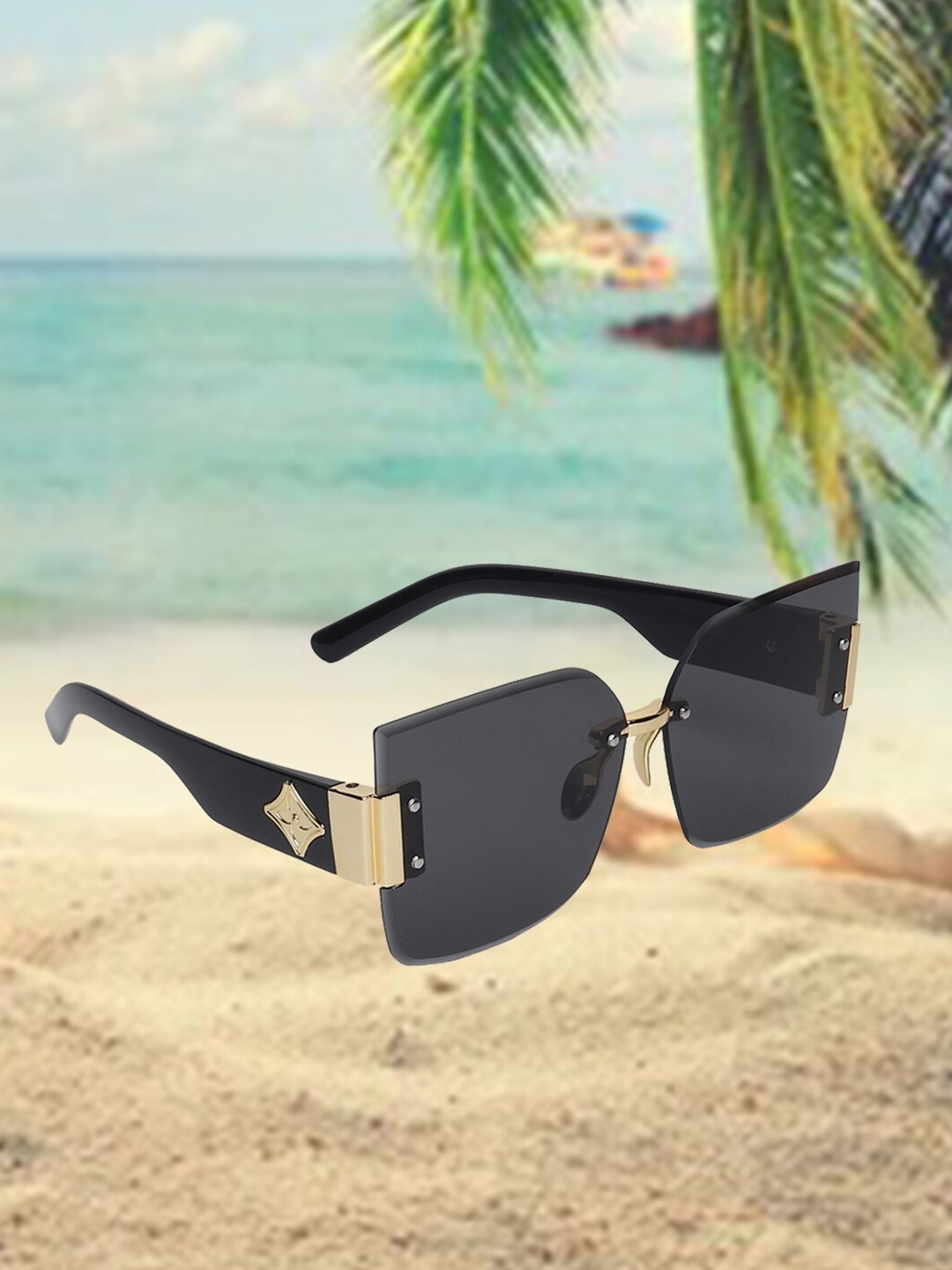 

CELEBRITY SUNGLASSES Lens & Square Sunglasses with UV Protected Lens, Black