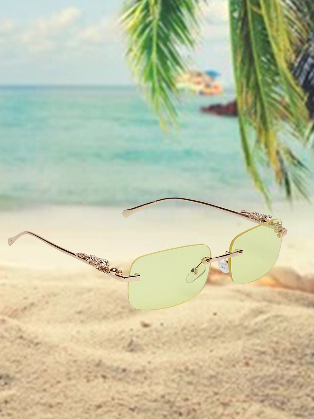 

CELEBRITY SUNGLASSES Lens & Rectangle Sunglasses with UV Protected Lens, Yellow