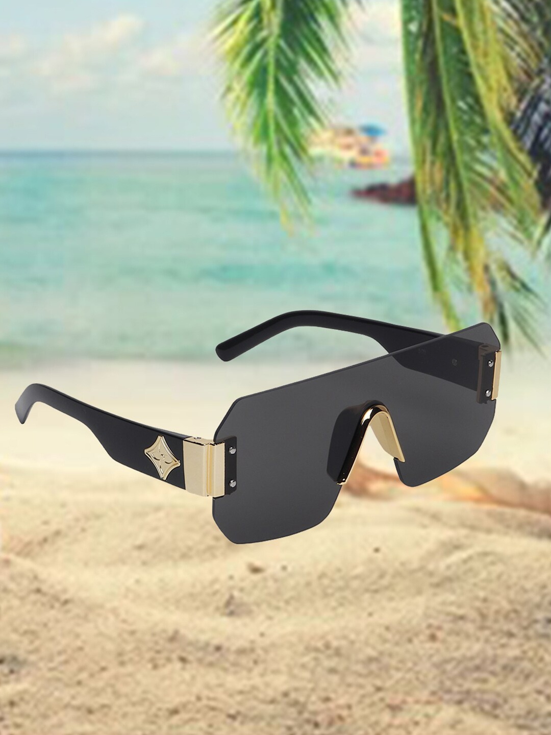 

CELEBRITY SUNGLASSES Shield Sunglasses With UV Protected Lens CLSG-506-01, Black
