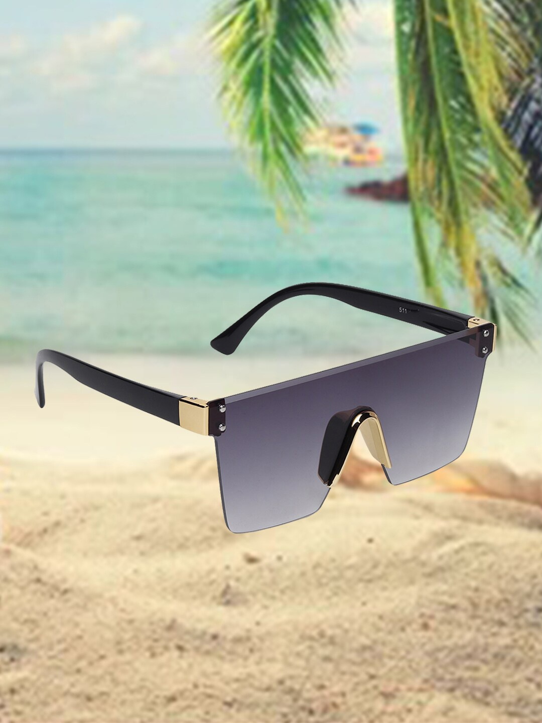 

CELEBRITY SUNGLASSES Rimless Square Sunglasses with UV Protected Lens- CLSG-511-01, Black