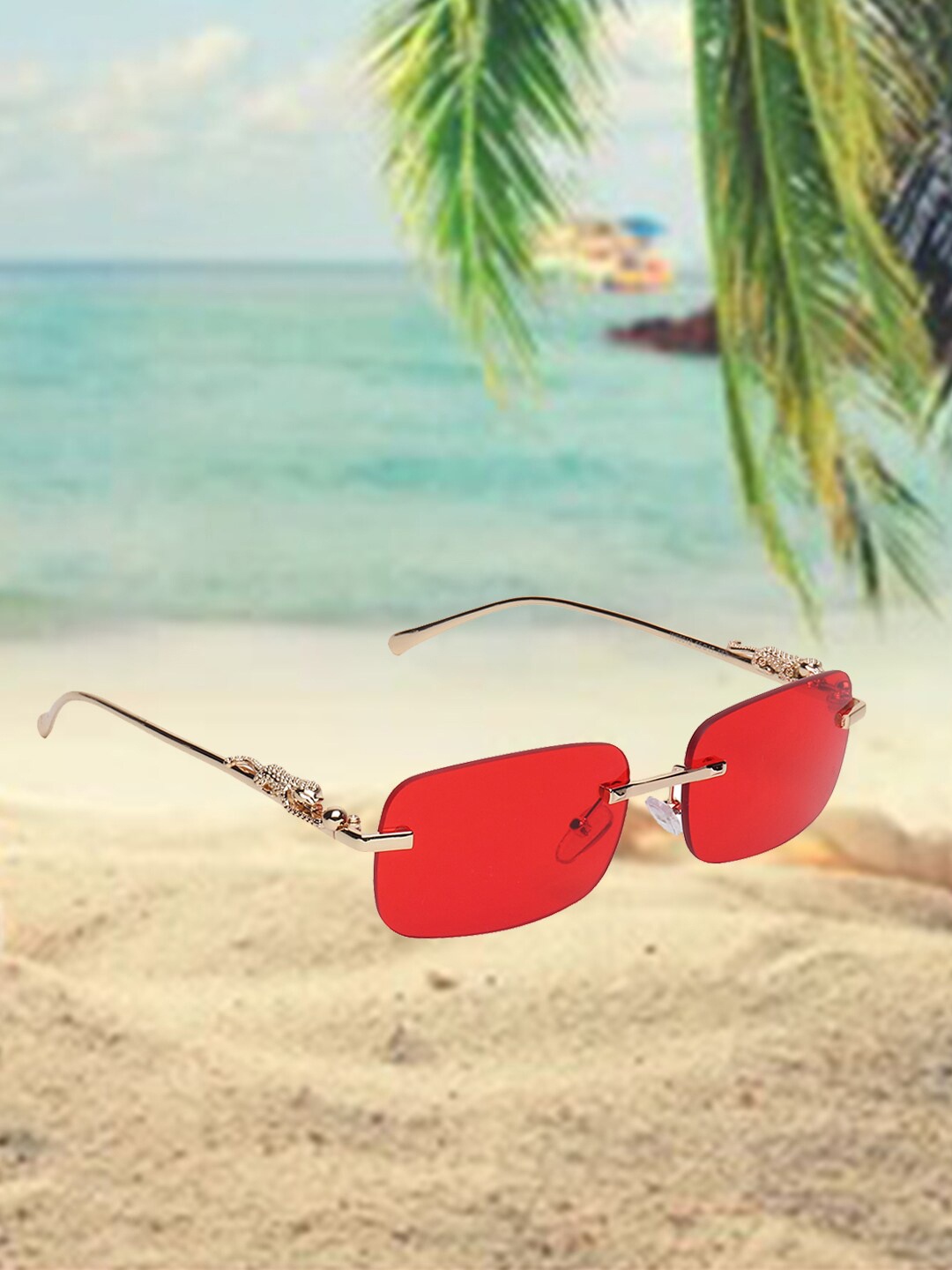 

CELEBRITY SUNGLASSES Lens & Rectangle Sunglasses With UV Protected Lens CLSG-98012-06, Red