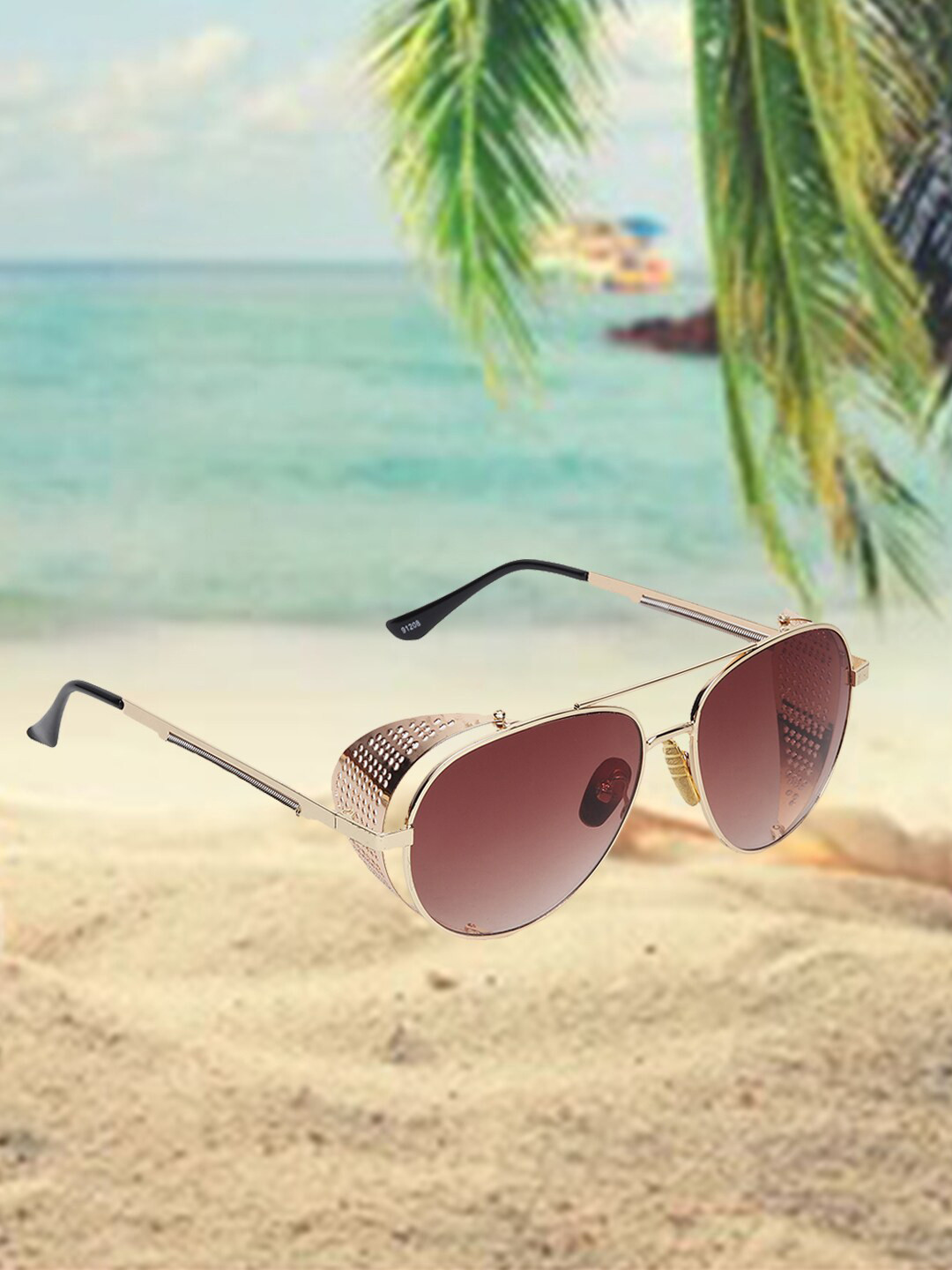 

CELEBRITY SUNGLASSES Lens & Aviator Sunglasses with UV Protected Lens, Brown