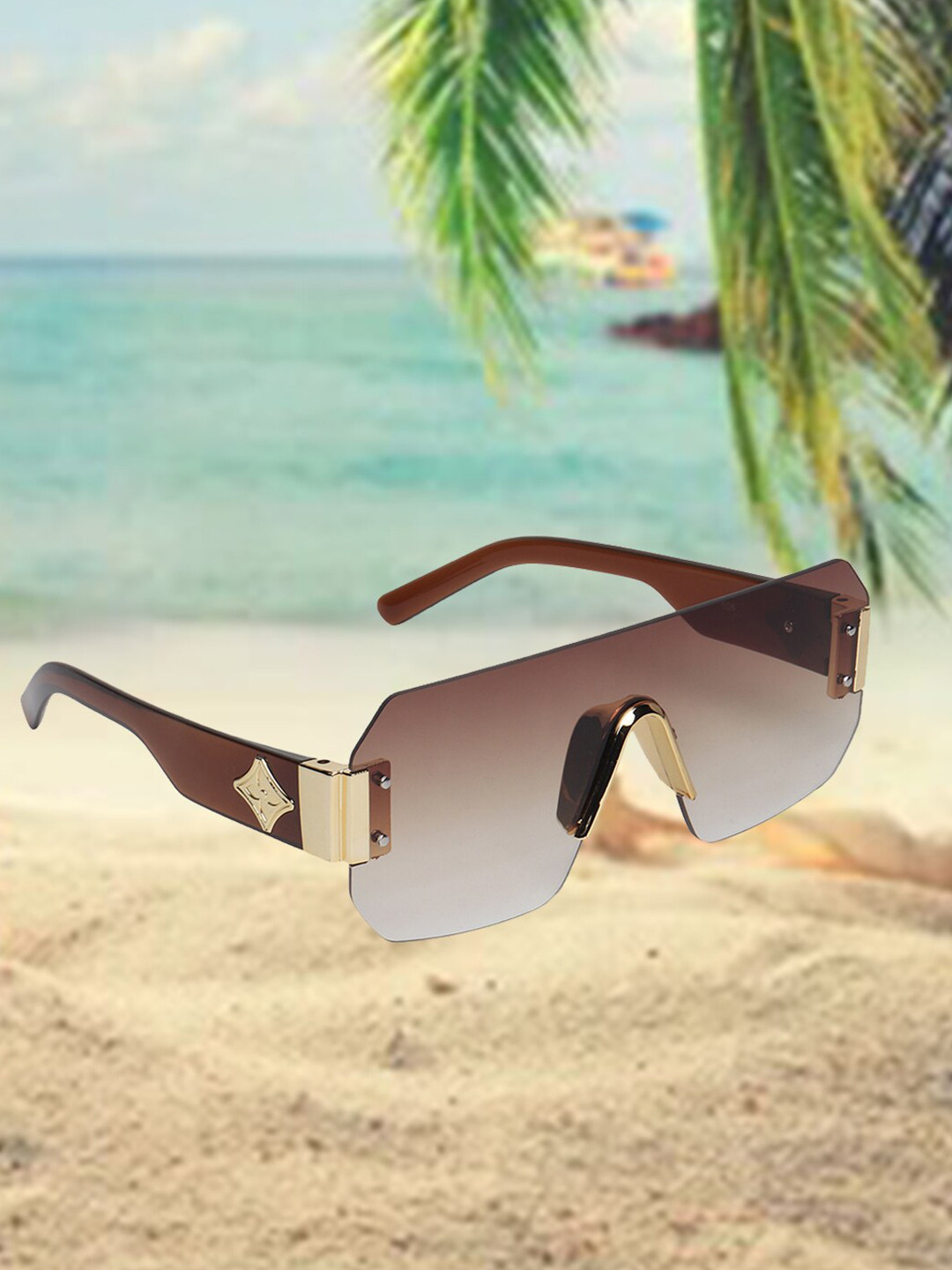 

CELEBRITY SUNGLASSES Rimless Shield Sunglasses with UV Protected Lens- CLSG-506-02, Brown