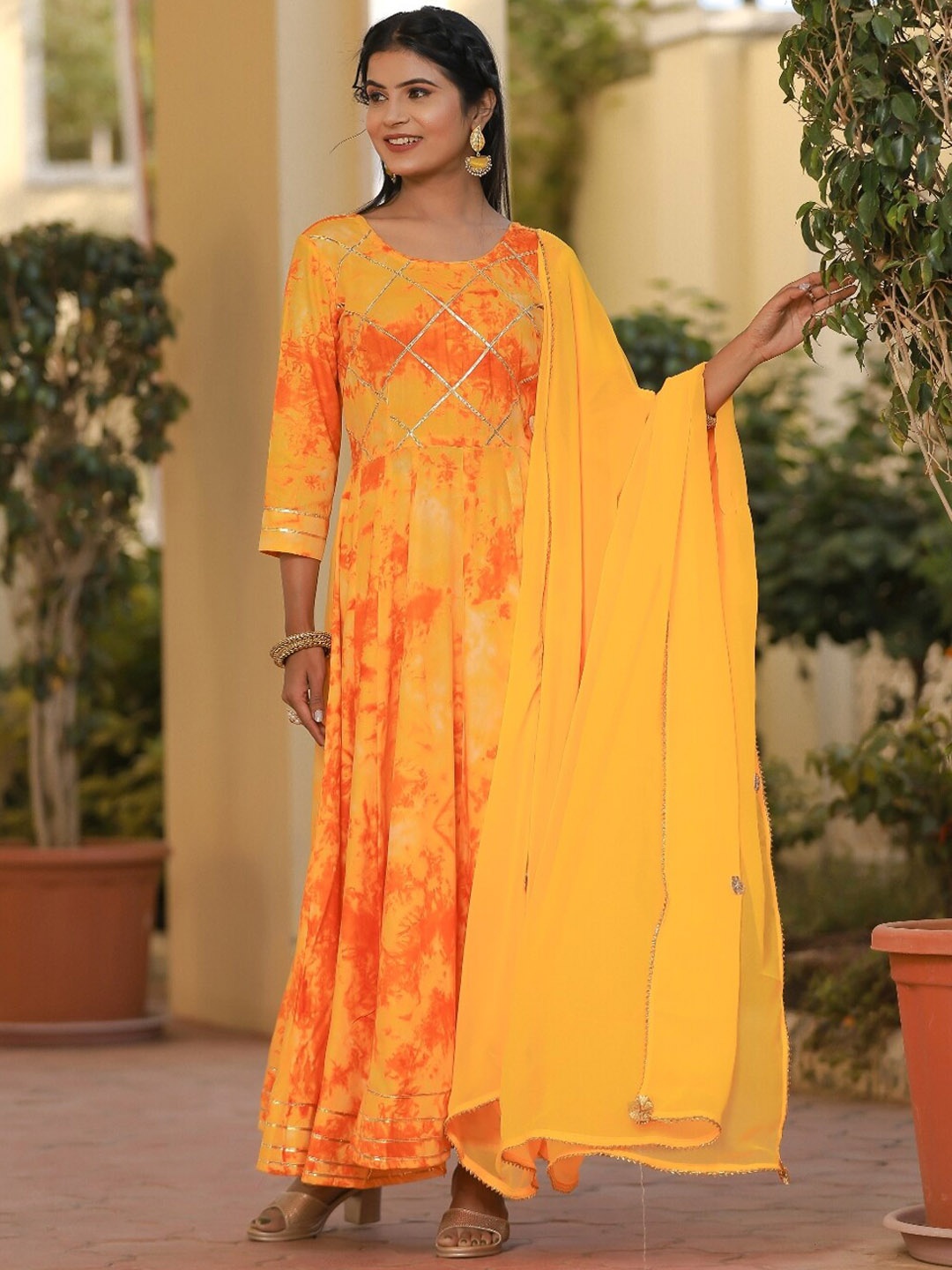 Indi INSIDE Women Ombre Dyed Kurta with Trousers & Dupatta, Yellow