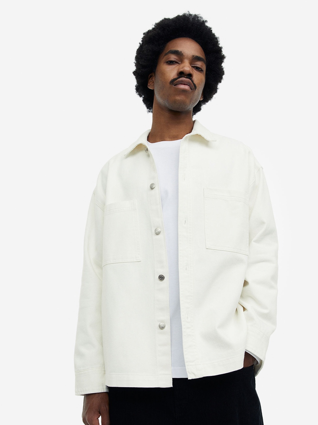 

H&M Men Oversized Fit Twill Overshirt, Off white