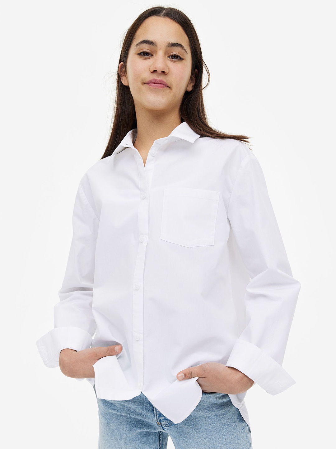 

H&M Girls Cotton Poplin Shirt, White