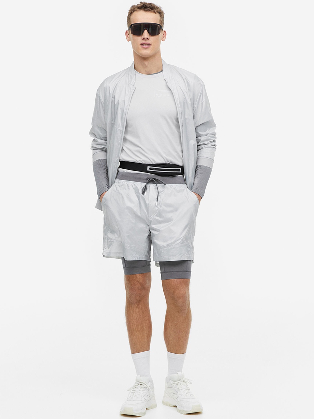 

H&M Men Windproof Double-Layered Running Shorts, Grey