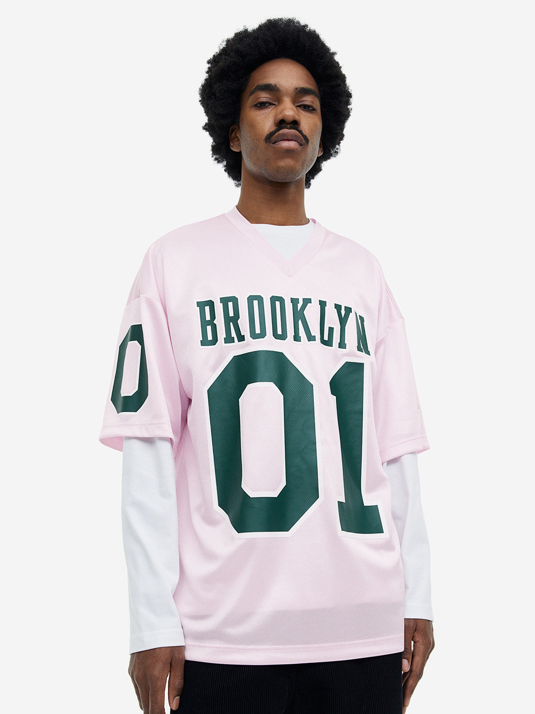 

H&M Men Oversized Fit Printed Mesh T-Shirt, Pink