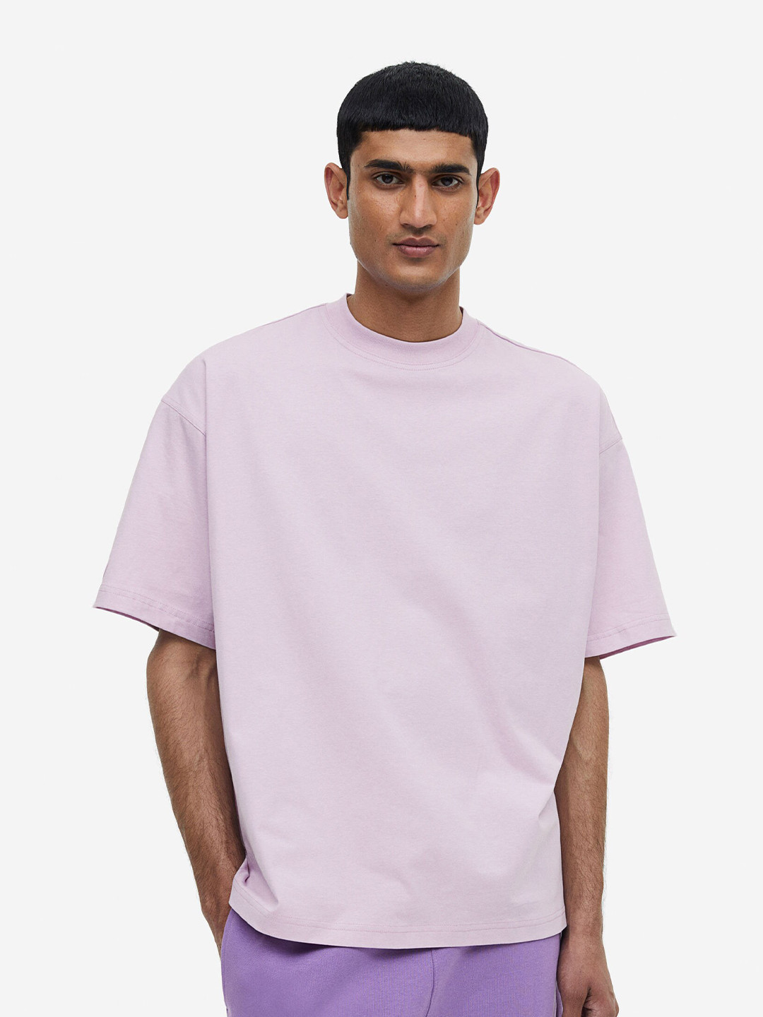 

H&M Men Oversized Fit Cotton T-Shirt, Purple