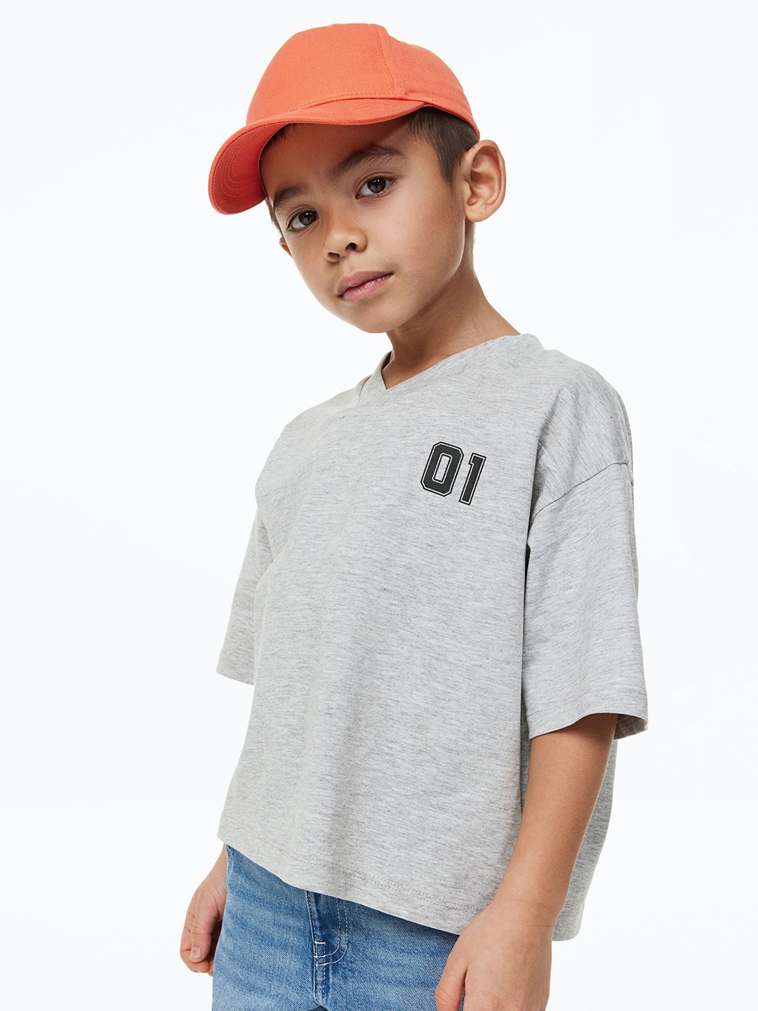 

H&M Boys Oversized V-Neck T-Shirt, Grey