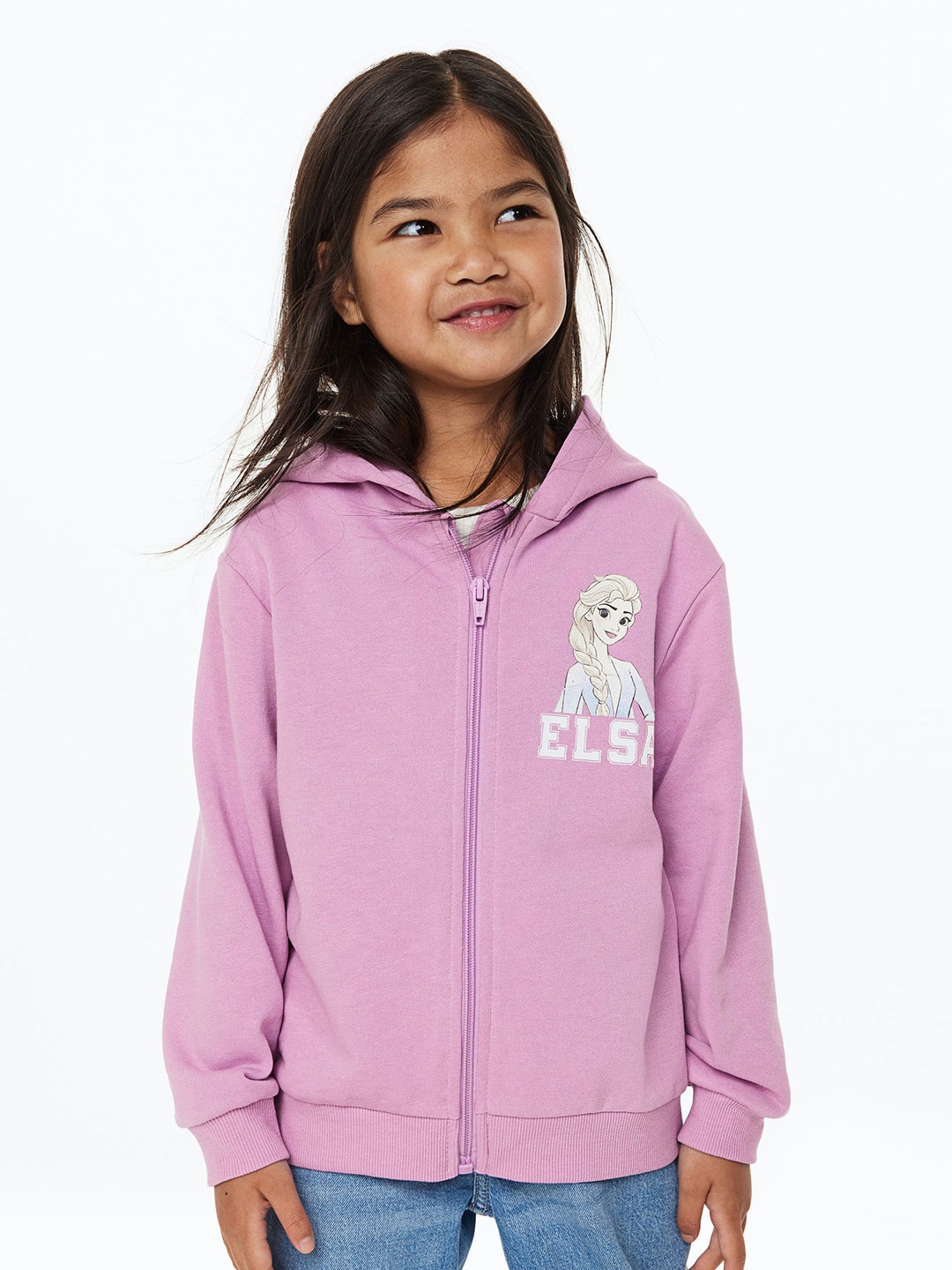 H&M Girls Printed Zip-Through Hoodie, Purple
