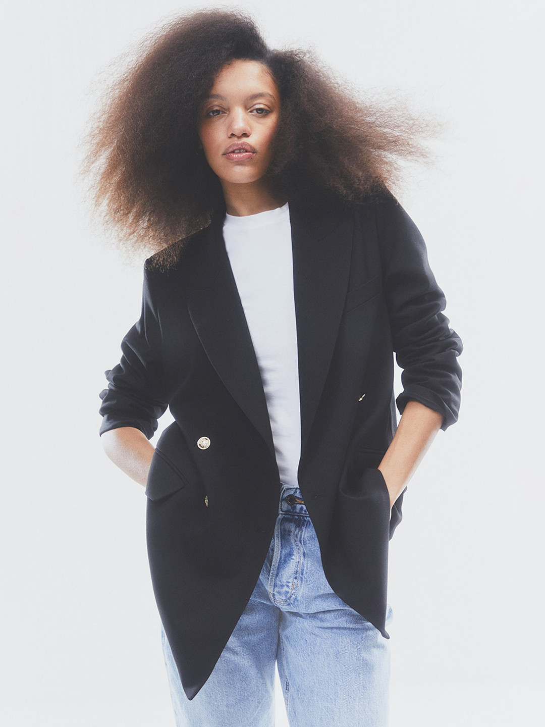 

H&M Women Double-Breasted Blazer, Black