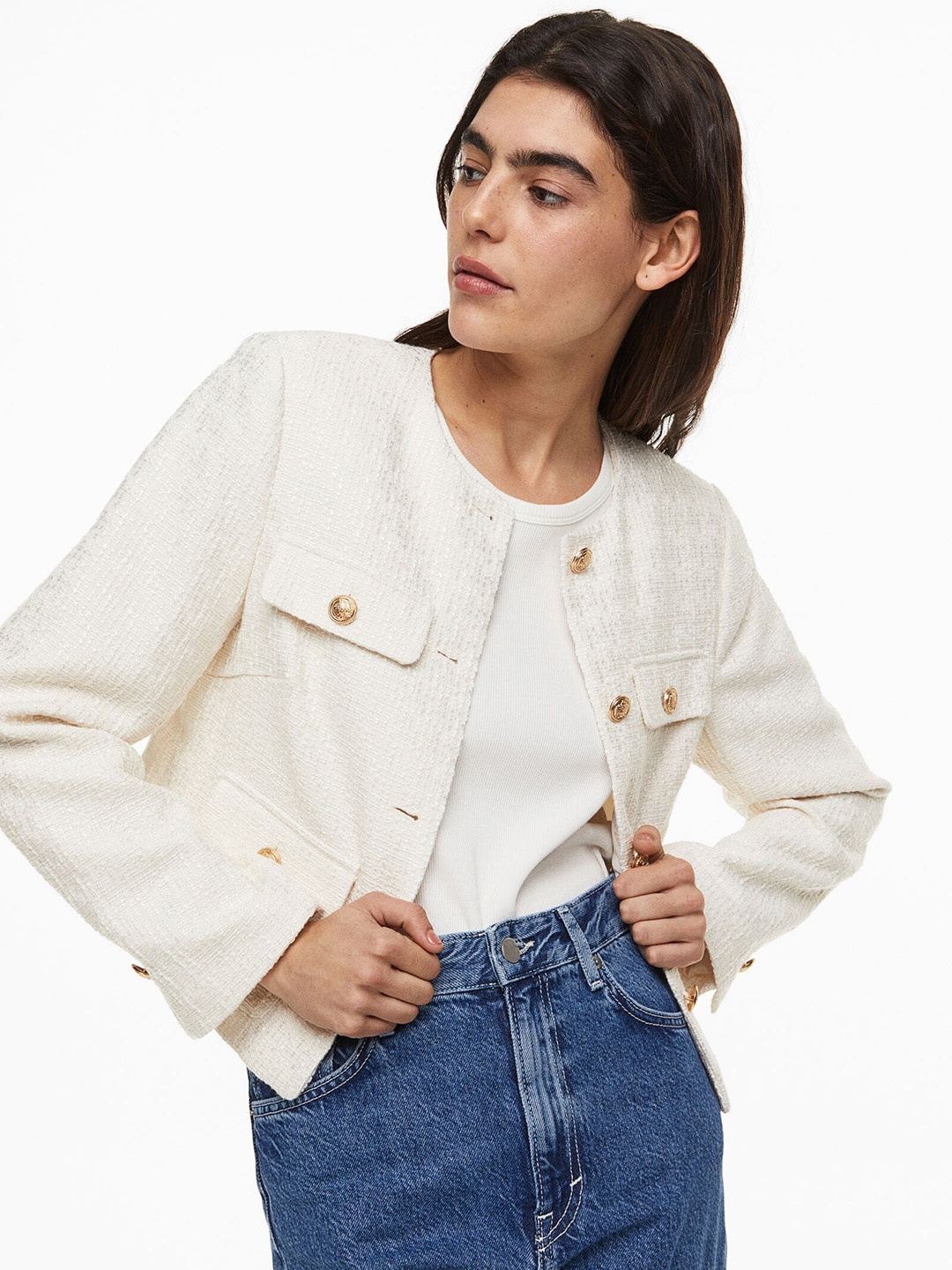 

H&M Women Textured-Weave Jacket, White