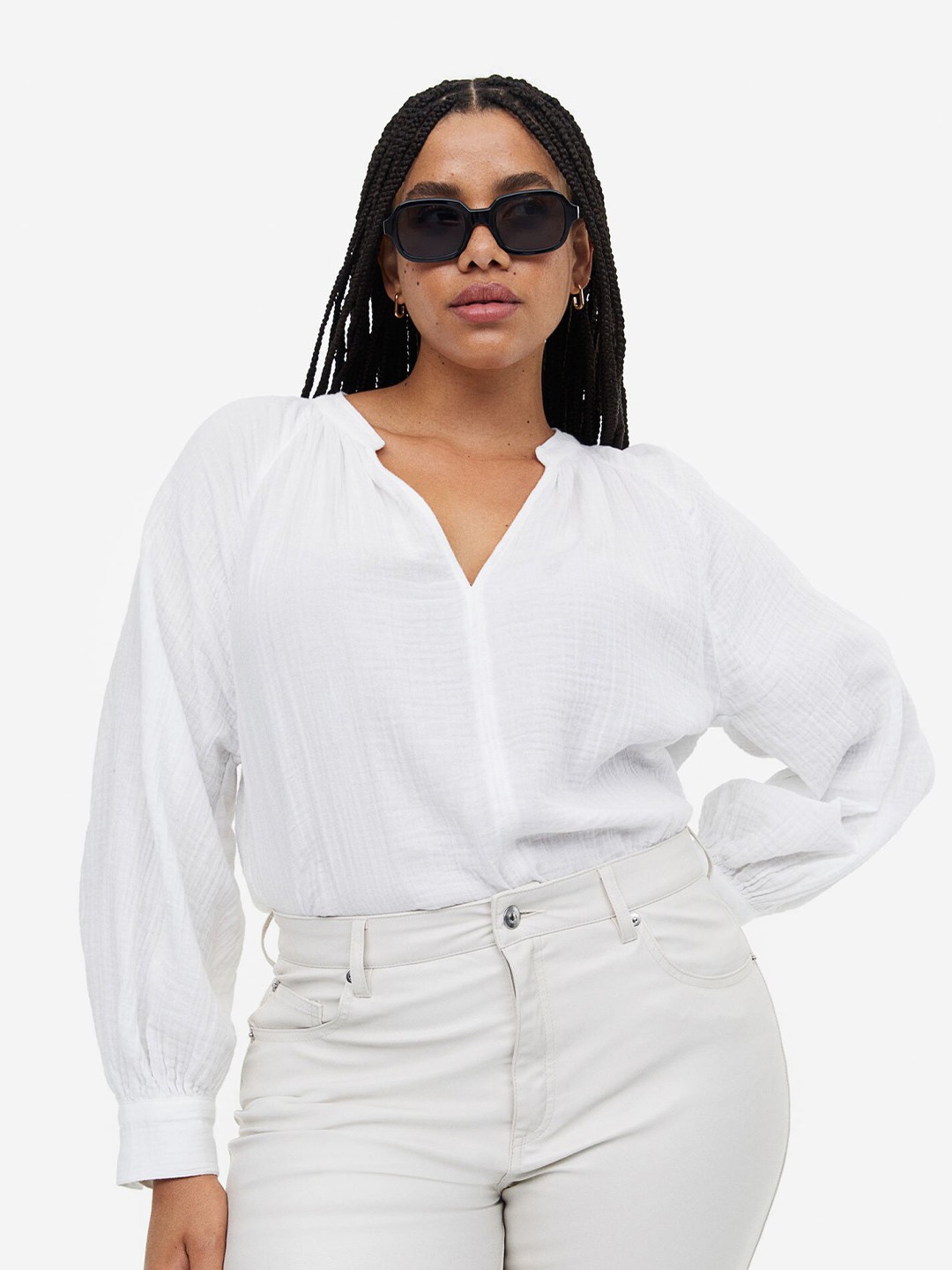 

H&M Women Double-Weave Blouse, White