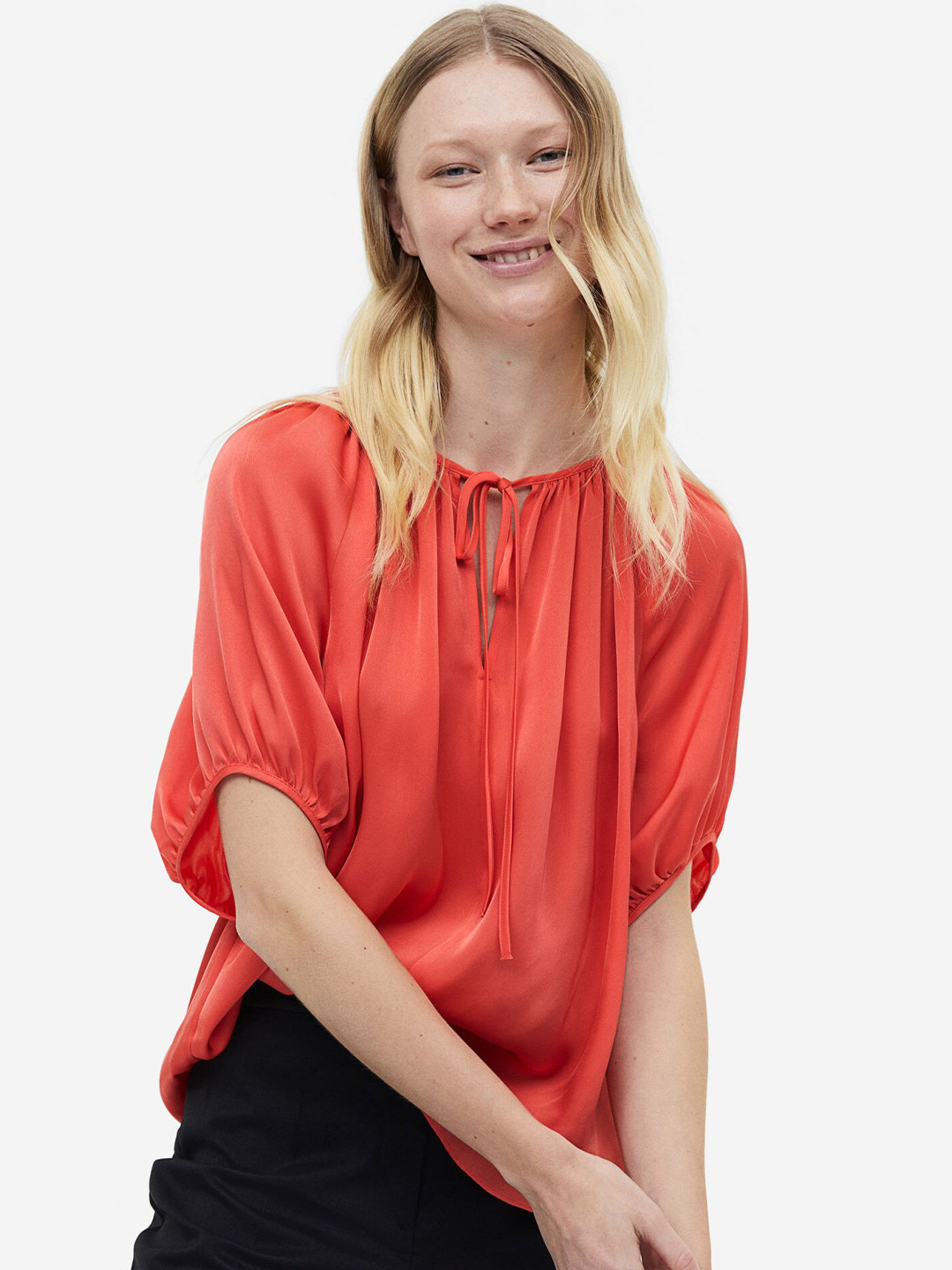 

H&M Oversized Tie-Top Blouse, Orange