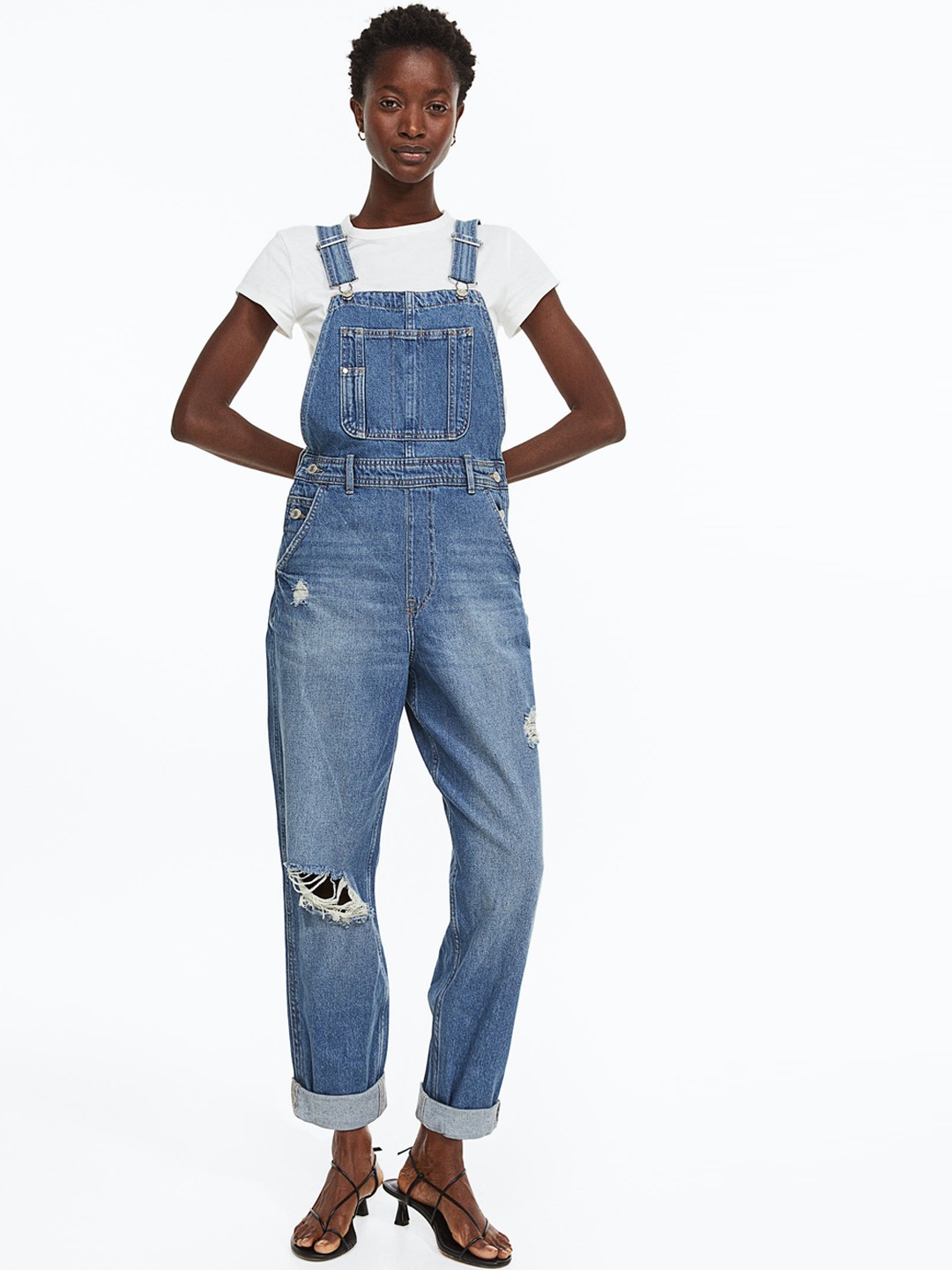 

H&M Women Mom Fit Denim Dungarees, Blue