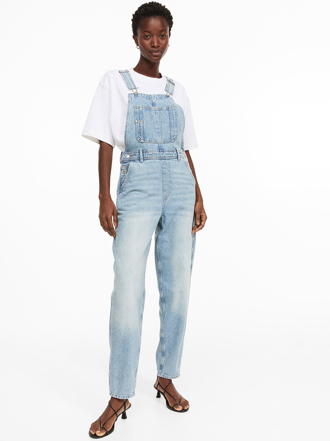 

H&M Women Mom Fit Denim Dungarees, Blue