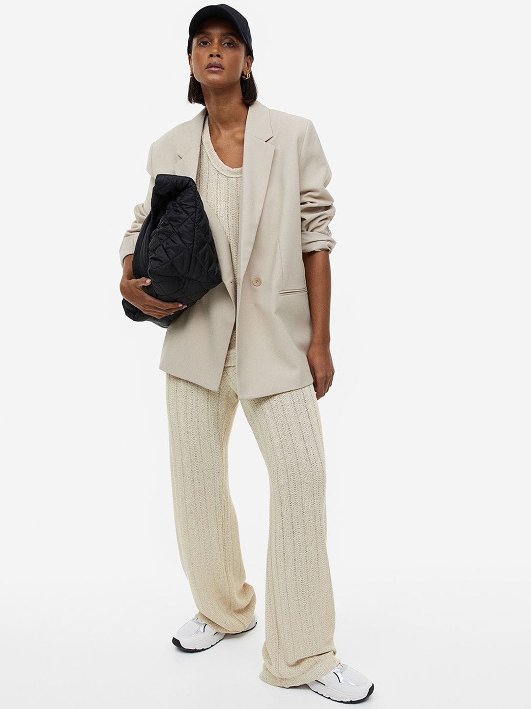 

H&M Women Rib-Knit Trousers, Beige
