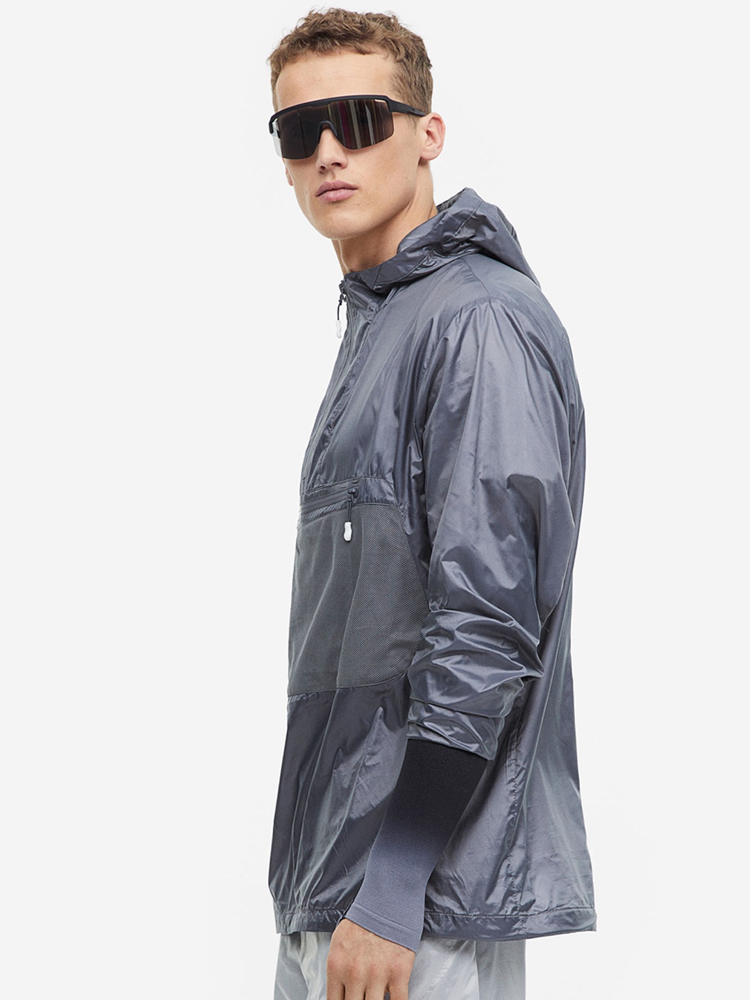 

H&M Men Lightweight Running Popover Jacket, Grey