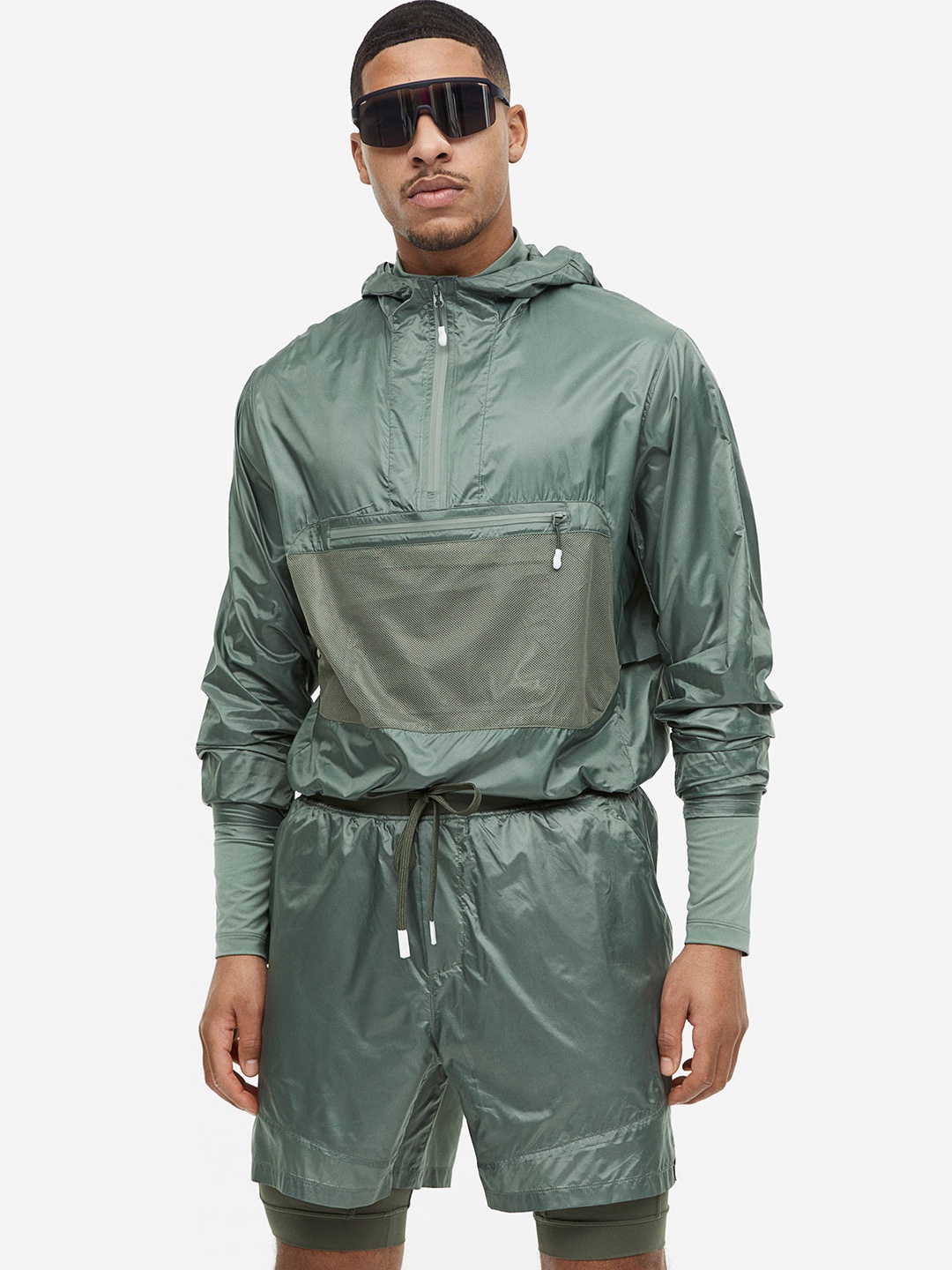 

H&M Men Lightweight Running Popover Jacket, Green