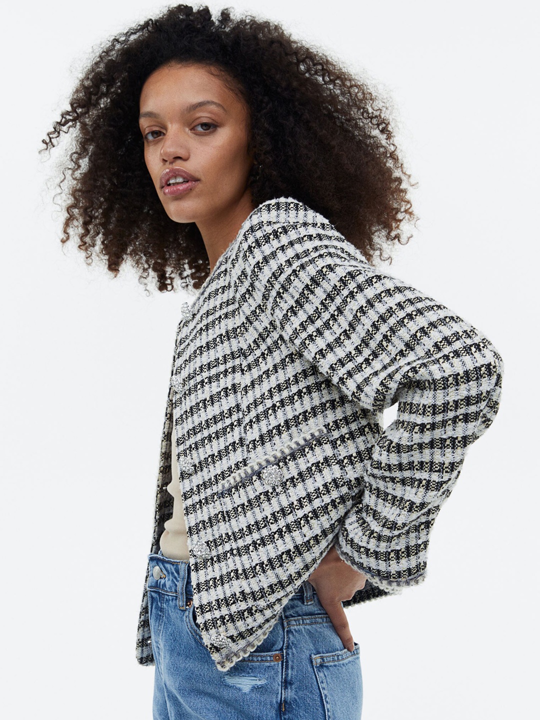 

H&M Women Textured-Weave Jacket, Black