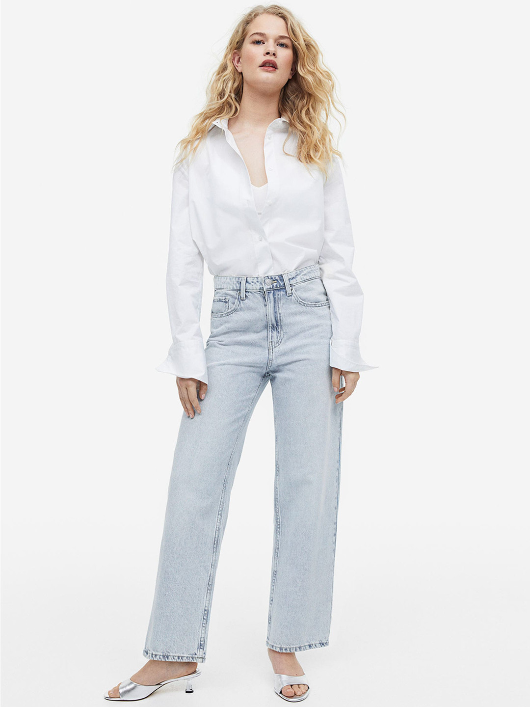 

H&M Women Loose Straight High Jeans, Blue