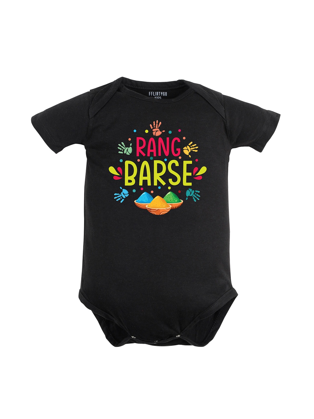 

FFLIRTYGO Infants Typography Printed Pure Cotton Bodysuit, Black