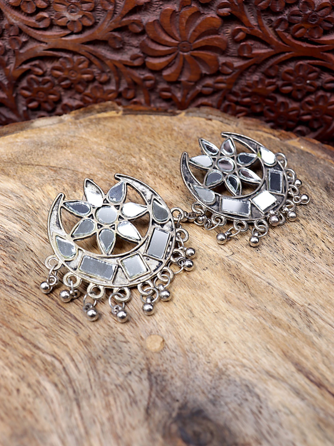 

VAGHBHATT Silver-Plated Geometric Oxidized Drop Earrings
