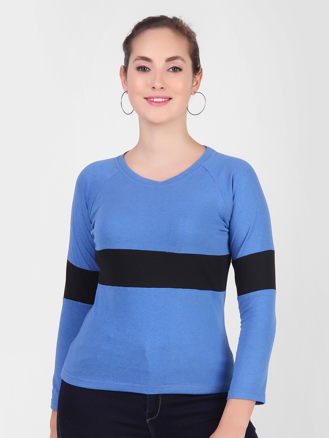 

DIAZ Women Striped Cotton T-shirt, Blue