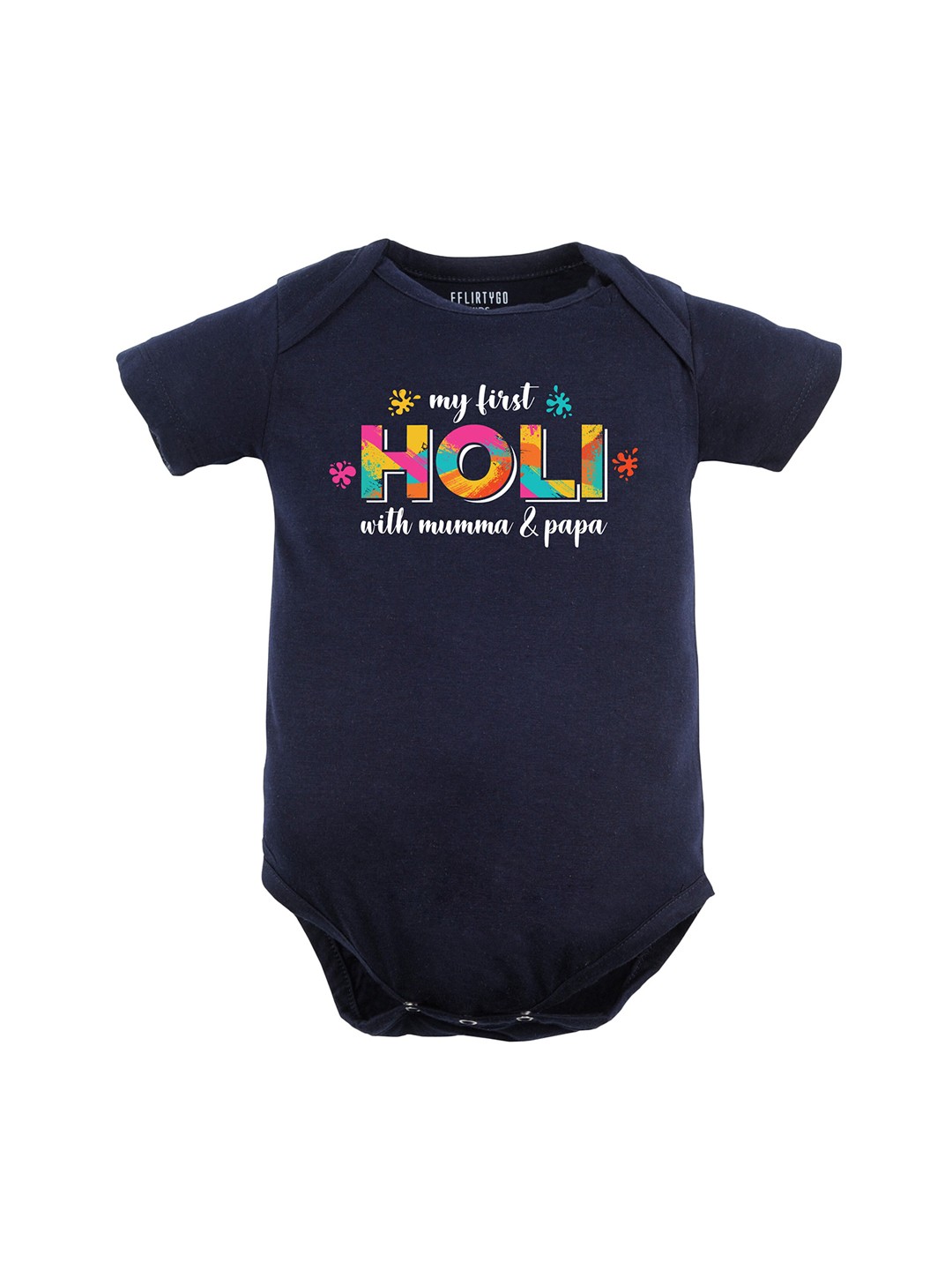 

FFLIRTYGO Infants Typography Printed Pure Cotton Bodysuit, Navy blue