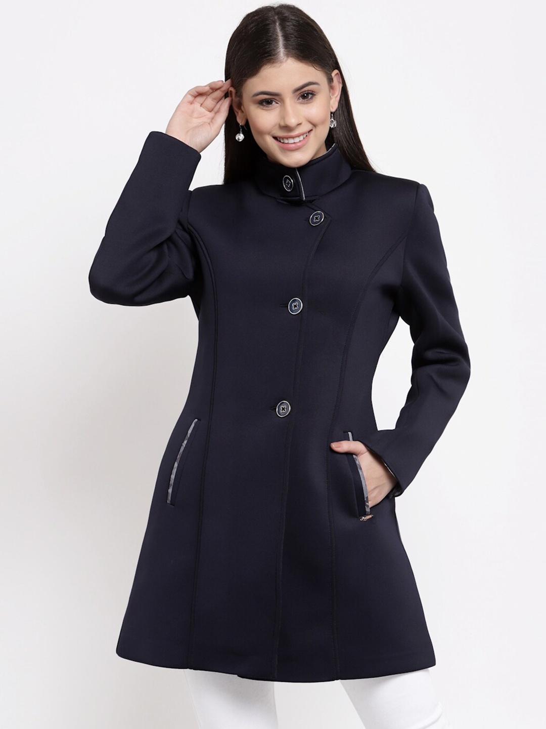 

Juelle Women Single-Breasted Slim-Fit Over Coats, Navy blue