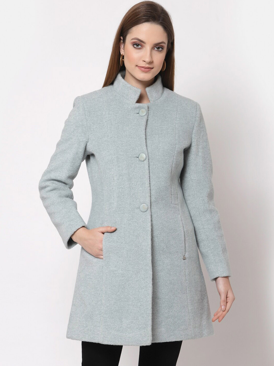 

Juelle Women Slim-Fit Single-Breasted Overcoat, Grey