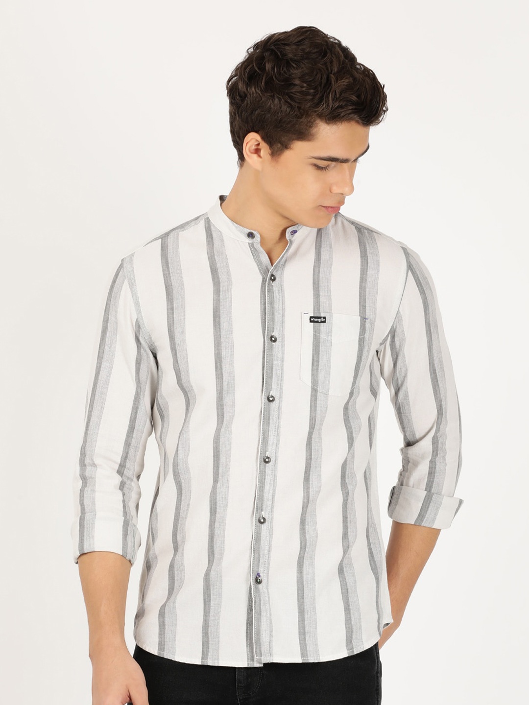 

Wrangler Men Striped Casual Cotton Shirt, Grey