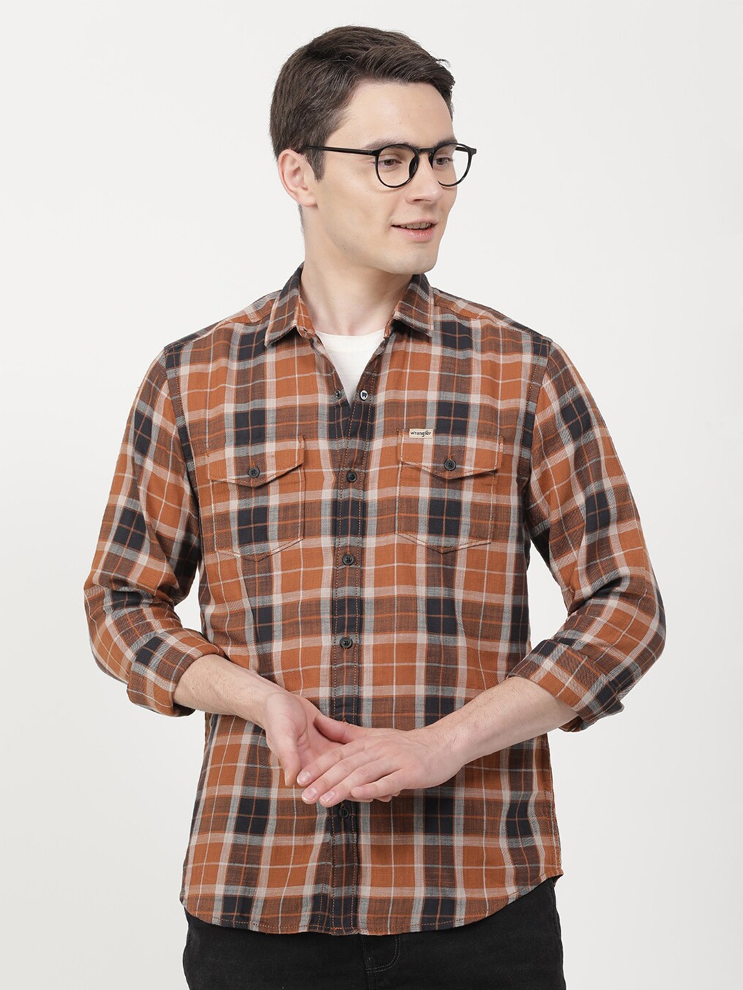 

Wrangler Men Tartan Checks Cotton Casual Shirt, Brown