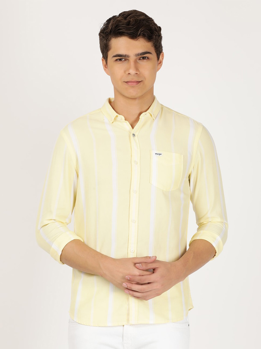 

Wrangler Men Vertical Striped Cotton Casual Shirt, Yellow