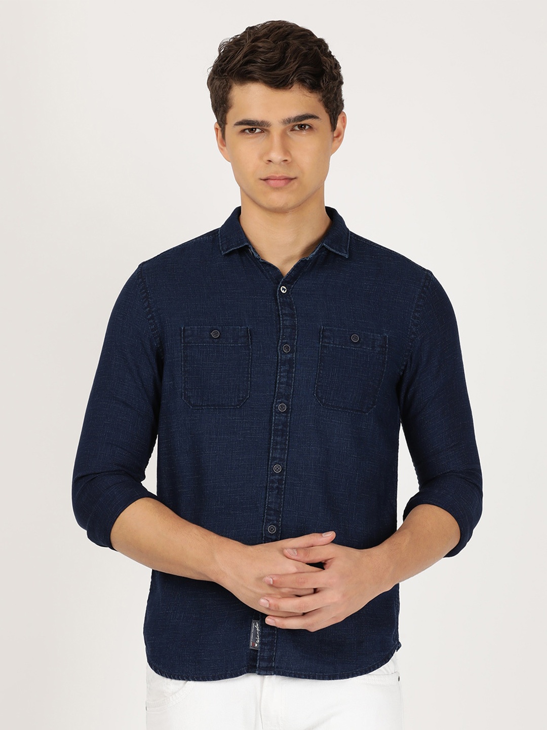 

Wrangler Men Casual Twill Weave Cotton Shirt, Navy blue
