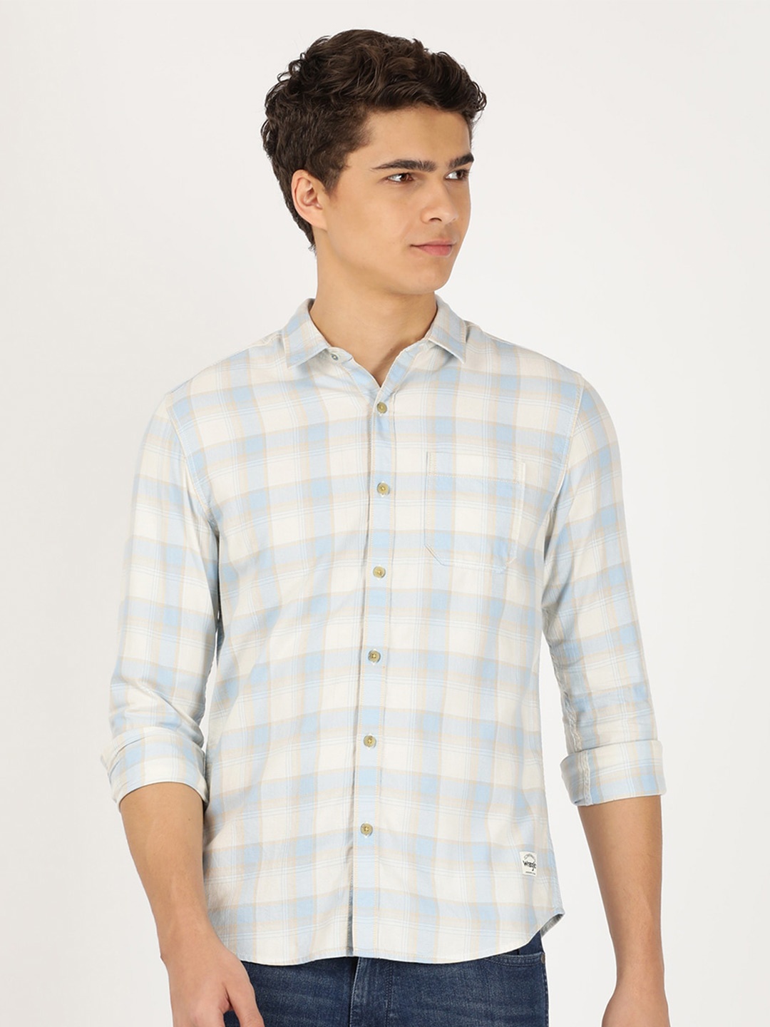 

Wrangler Men Buffalo Checks Cotton Casual Shirt, Blue