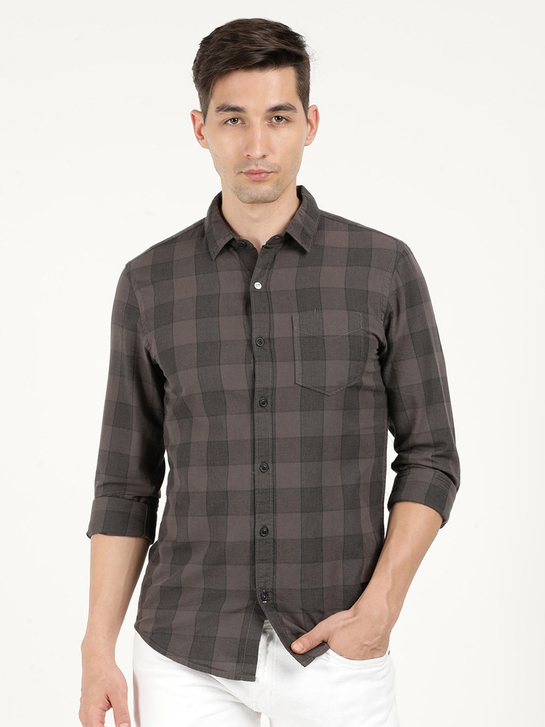 

Wrangler Men Buffalo Checks Cotton Casual Shirt, Charcoal