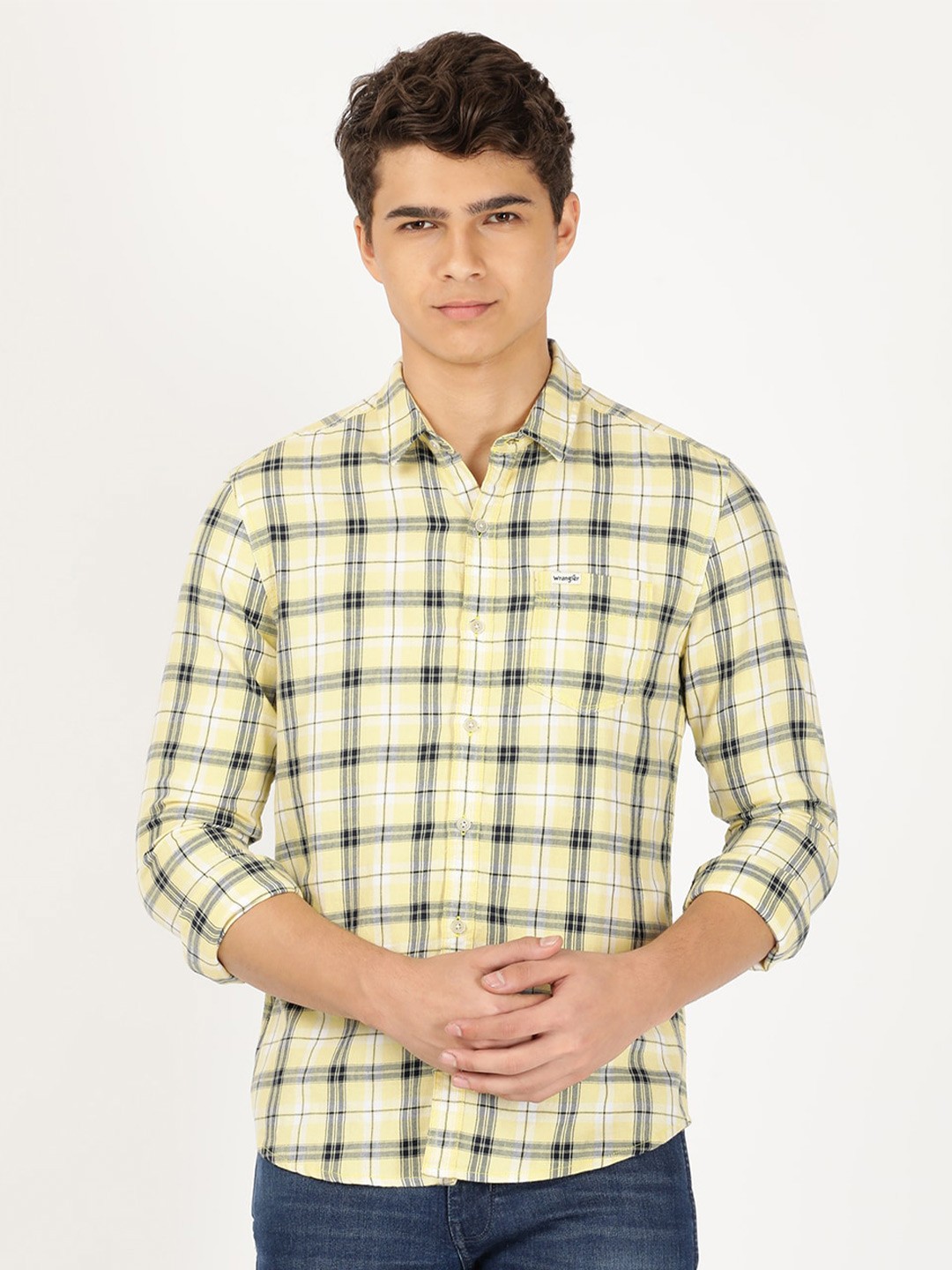 

Wrangler Men Tartan Checks Cotton Casual Shirt, Yellow