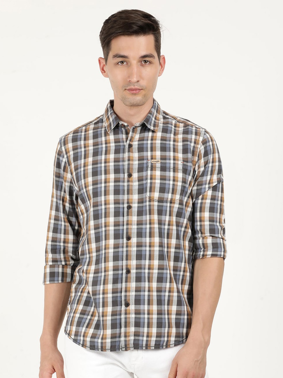 Wrangler Men Tartan Checks Cotton Casual Shirt, Blue