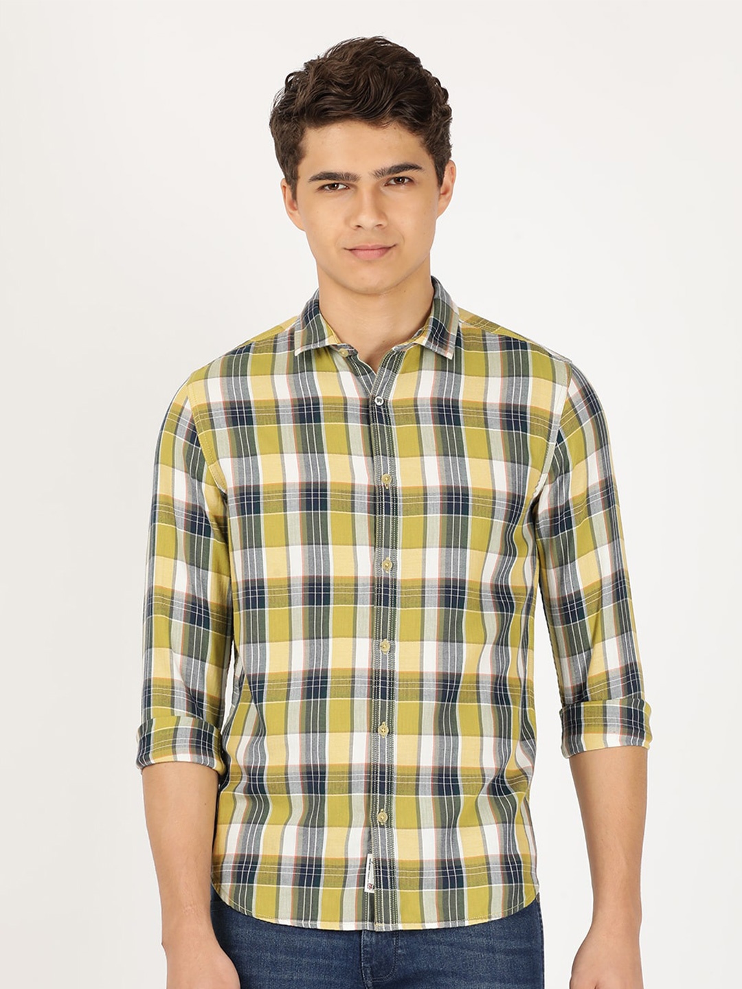 Wrangler Men Tartan Checks Cotton Casual Shirt, Green