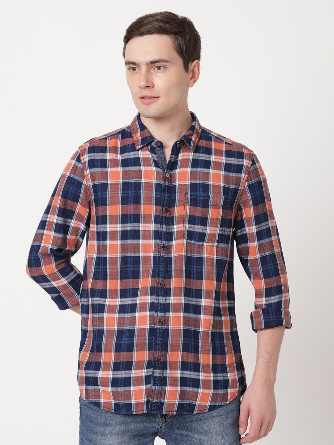 Wrangler Men Tartan Checks Cotton Casual Shirt, Blue