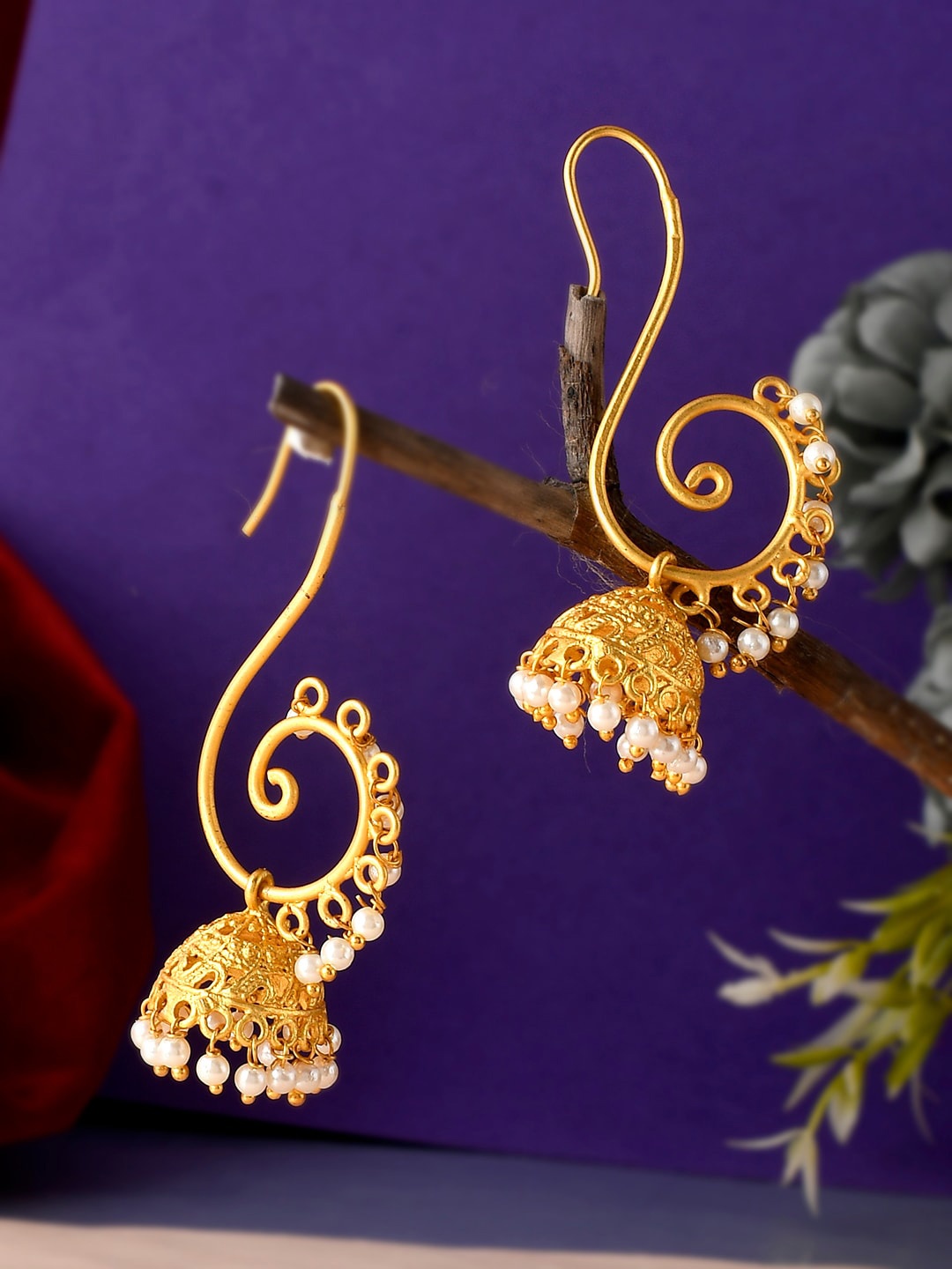 

Silvermerc Designs Gold-Plated Beaded Contemporary Jhumkas Earrings, White