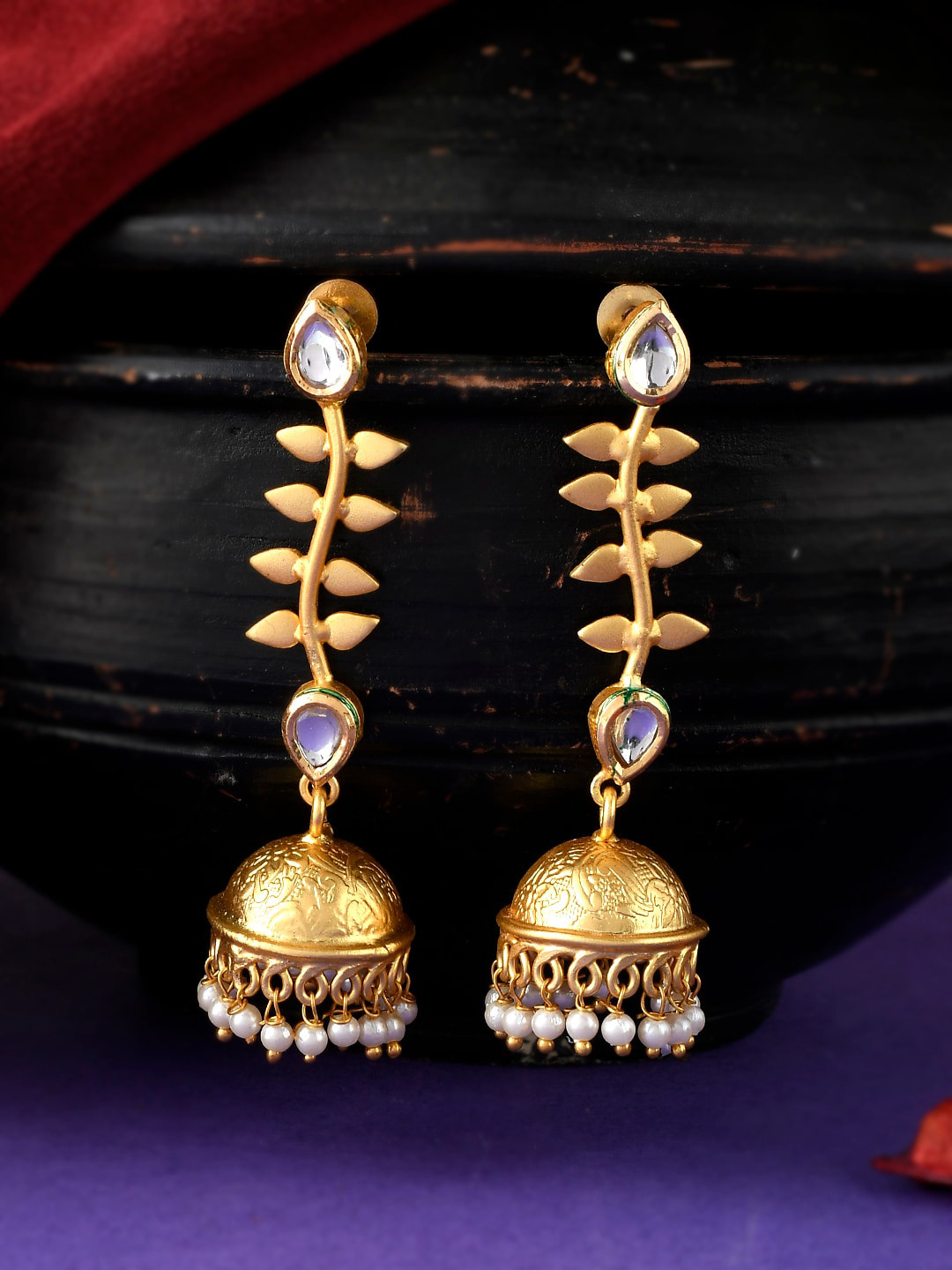 

Silvermerc Designs Gold-Plated Kundan Dome Shaped Jhumkas Earrings, White