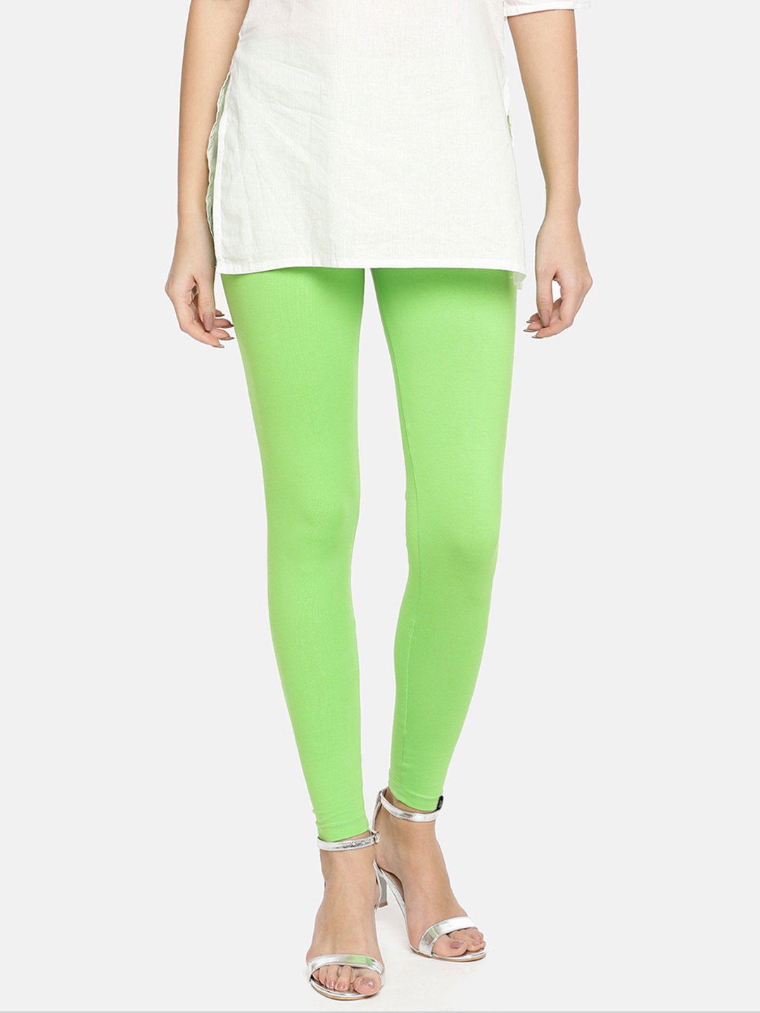 

TWIN BIRDS Women Solid Super Stretch Cotton Ankle Length Leggings, Lime green