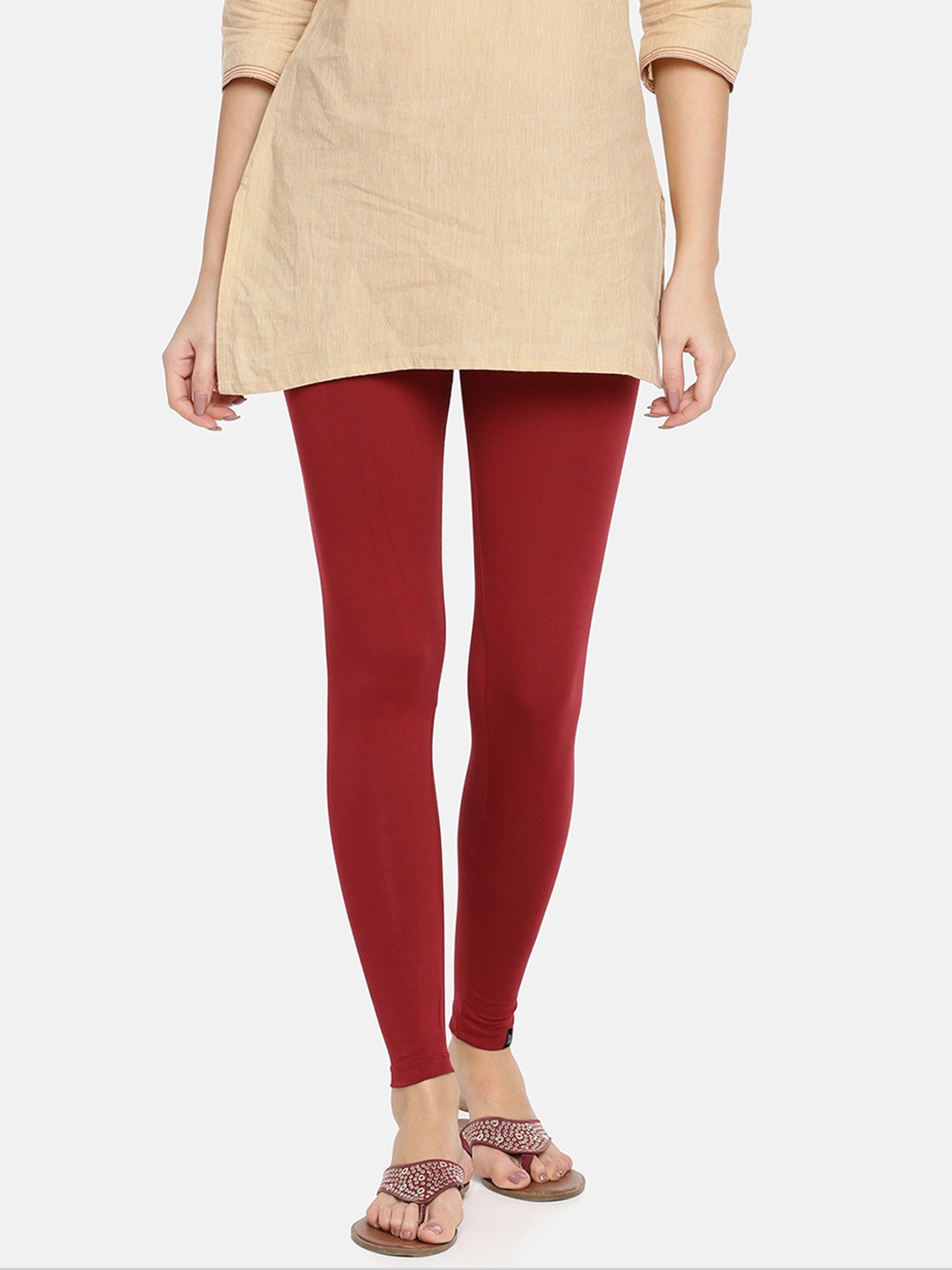 

TWIN BIRDS Women Solid Super Stretch Cotton Ankle Length Leggings, Maroon