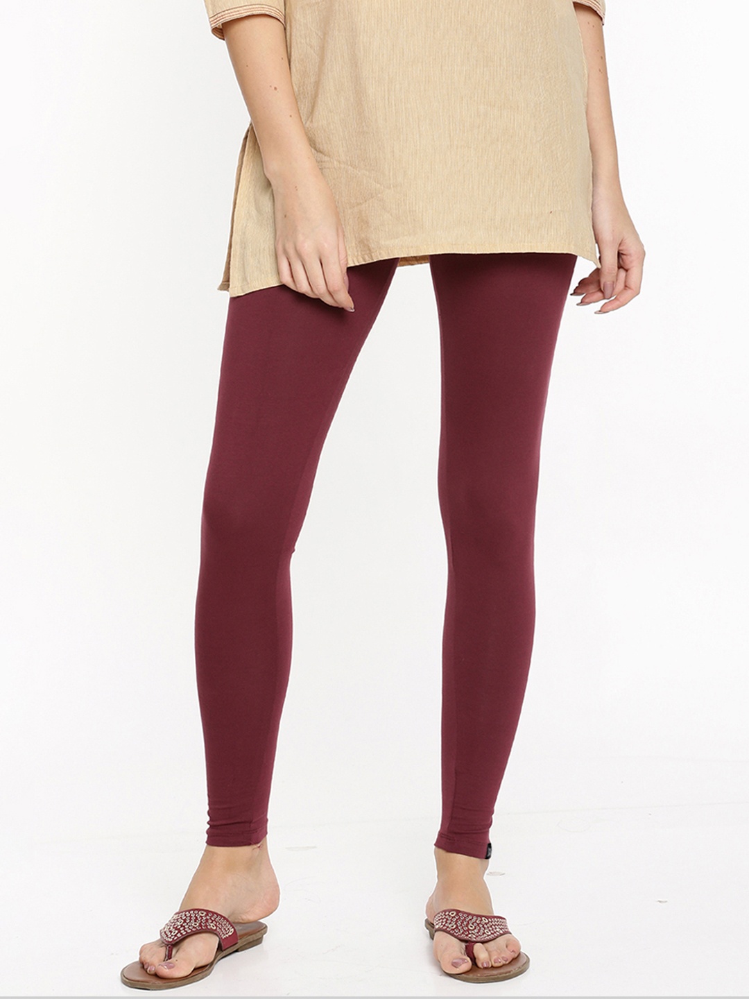 

TWIN BIRDS Women Solid Super Stretch Cotton Ankle Length Leggings, Maroon