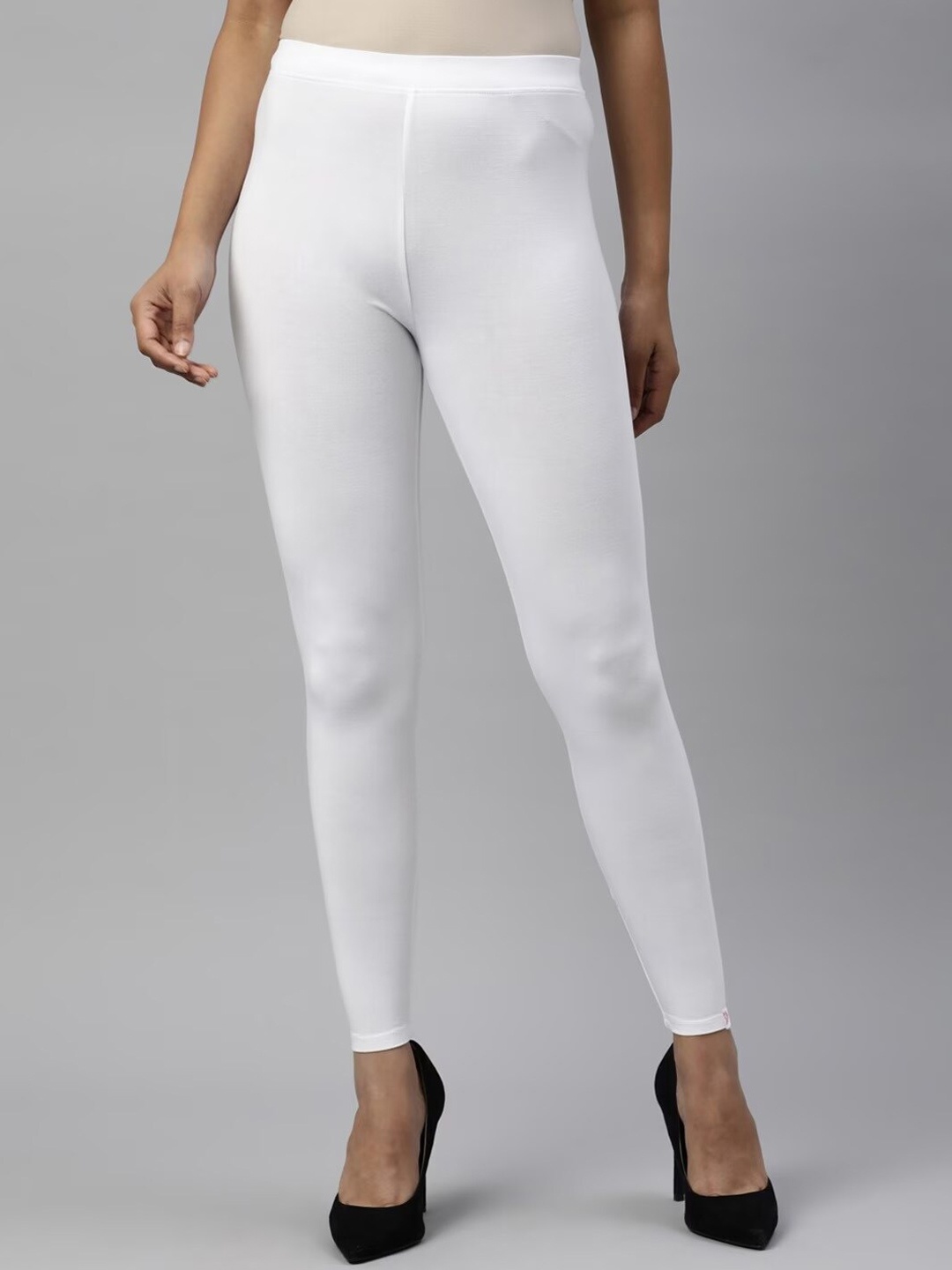 

TWIN BIRDS Women Solid Super Stretch Bamboo Cotton Ankle Length Leggings, White