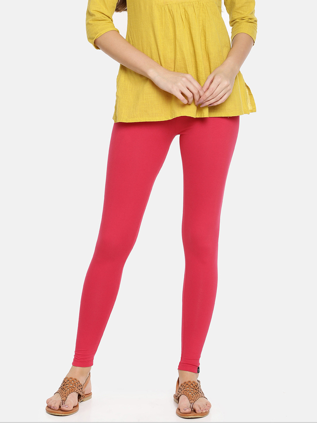 

TWIN BIRDS Women Solid Super Stretch Cotton Ankle Length Leggings, Pink