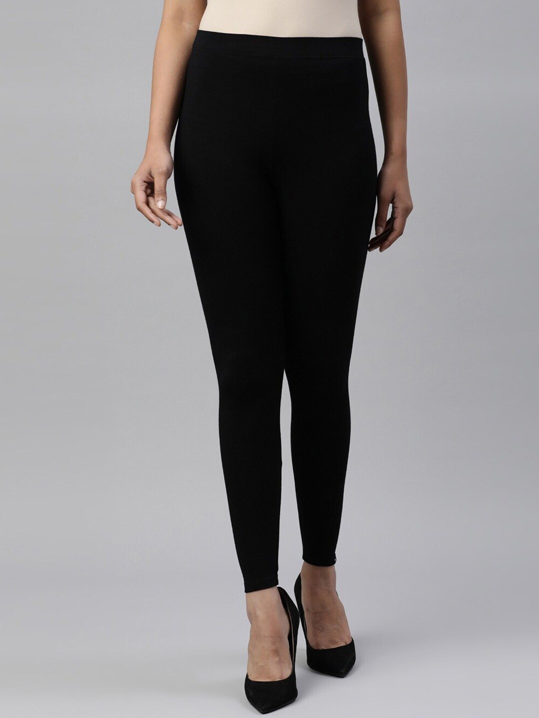 

TWIN BIRDS Women Solid Super Stretch Bamboo Cotton Ankle Length Leggings, Black